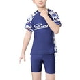 thumbnail image 1 of DPOIS Boys 3 Piece Rash Guard Swimsuits Short Sleeve Swimwear Sets Shirt Trunks Shorts with Swim Hat Bathing Suit Camouflage Blue 12-13, 1 of 4