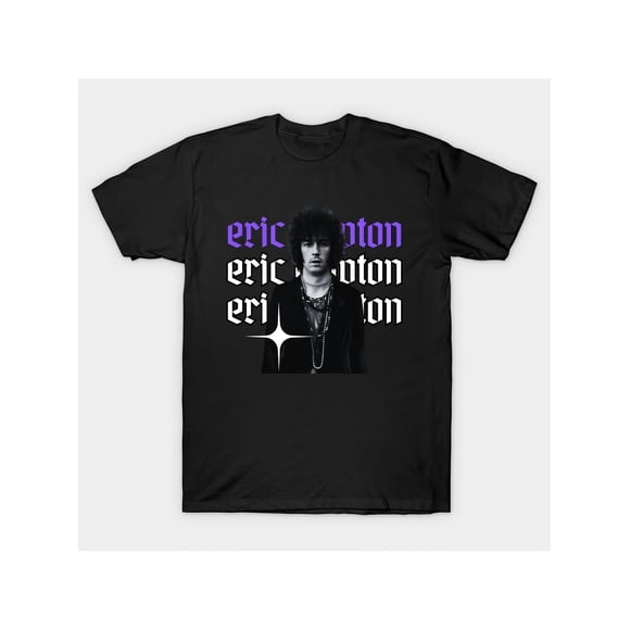 Eric Clapton 70s Retro T-Shirt - Vintage-Inspired Pure Cotton Tee with Iconic Guitarist & Signature Design, Black & Purple Mu