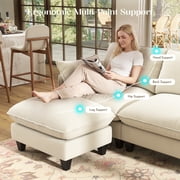 BedLuxury 105 Modular Sectional Sofa with Movable Ottoman, L-Shaped Deep Seat Cloud Couch for the Living Room, 3-Seat, Beige
