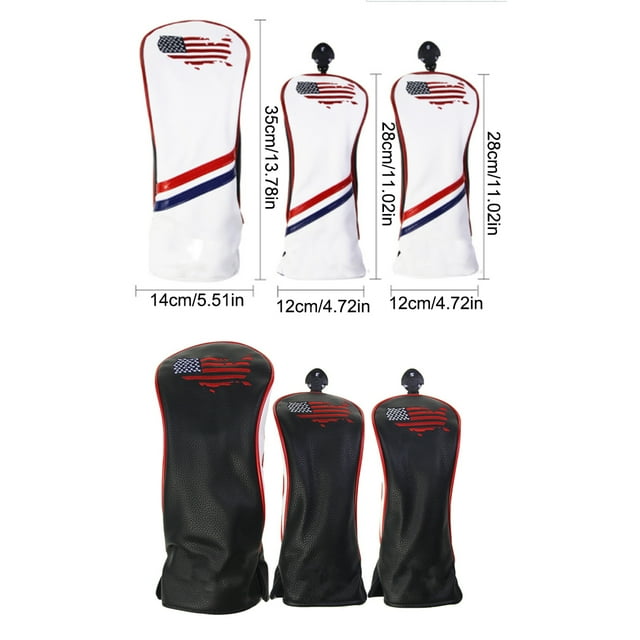 3 Pcs Housse de Tête de Club de Golf en Cuir Imperméable Décorative Identifiant Marque Pratique Protecteur Remplacement Amovible Réutilisable Housse de Tête Manche Blanc