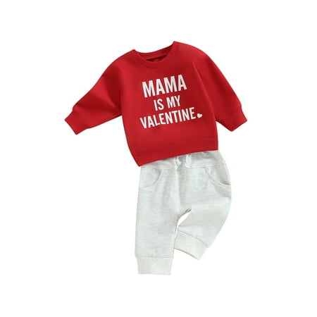 

Valentine s Day Boys 2pcs Outfits Letter Print Sweatshirt and Pants