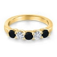 thumbnail image 3 of Gem Stone King 18K Yellow Gold Plated Silver Black Onyx and White Moissanite Wedding-Bands Ring for Women | 0.71 Cttw | Round 3.5MM | Gemstone December Birthstone | Size 7, 3 of 7