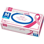 Medline Generation Pink Vinyl Powder-Free Synthetic Exam Gloves, Medium, 100 count, (Pack of 10)