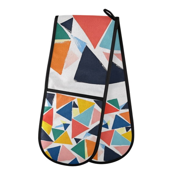 Yayeee Double Oven Mitt Kitchen Heat Resistant Baking 35" x7" Quilted Glove, Red Triangles