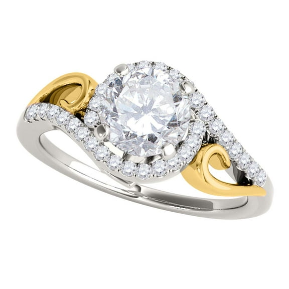 Aonejewelry 1/2 Carat Halo Two-Tone Diamond Engagement Ring In 14k Solid Yellow & White Gold