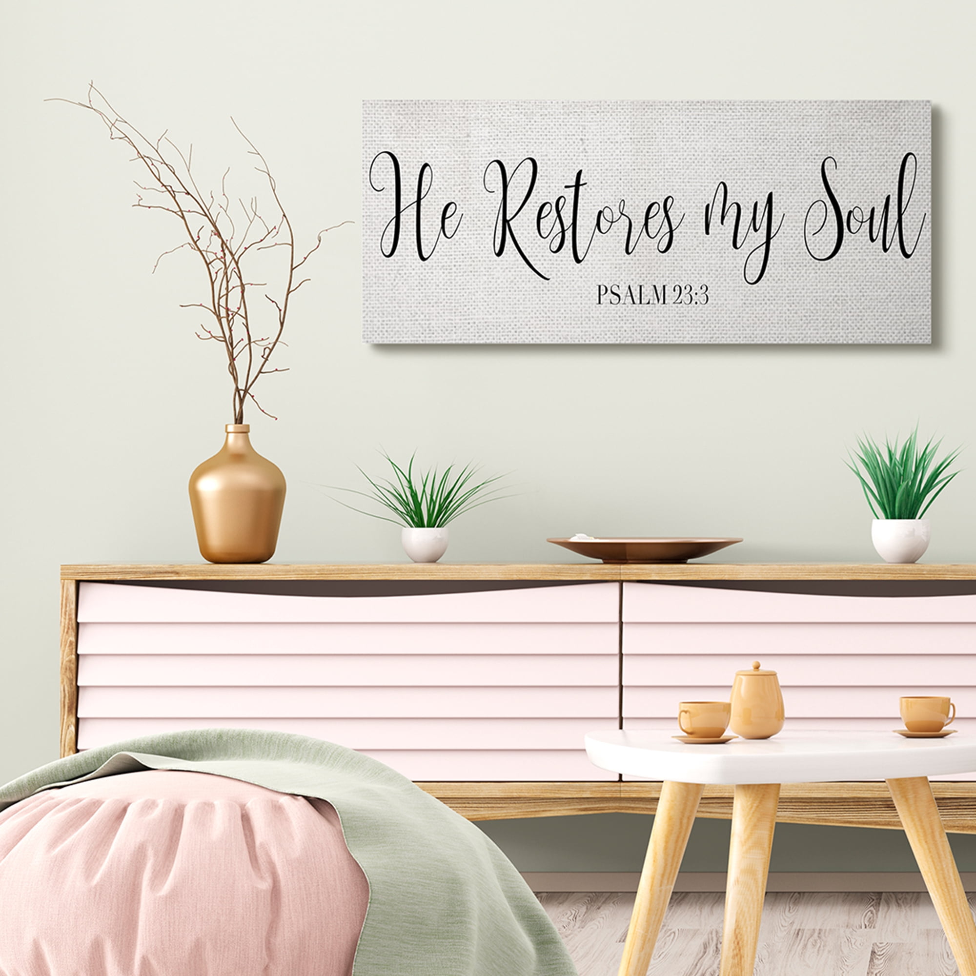 Stupell Industries He Stores My Soul Phrase Charming Cursive Typography Canvas Wall Art, 17 x 40, Design by Daphne Polselli