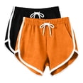 thumbnail image 2 of Wensltd Women Solid Color Curved Hem Shorts with White Trim Elastic Waist Drawstring Casual Running Shorts 2PC Orange, 2 of 7