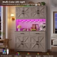 thumbnail image 2 of Hiphuta 71" Tall Kitchen Pantry Storage Cabinet with RGB LED and 6 Metal Hooks, Farmhouse Coffee Bar Cabinet with Charging Station, Buffet with Hutch and Microwave Stand, Gray, 2 of 7