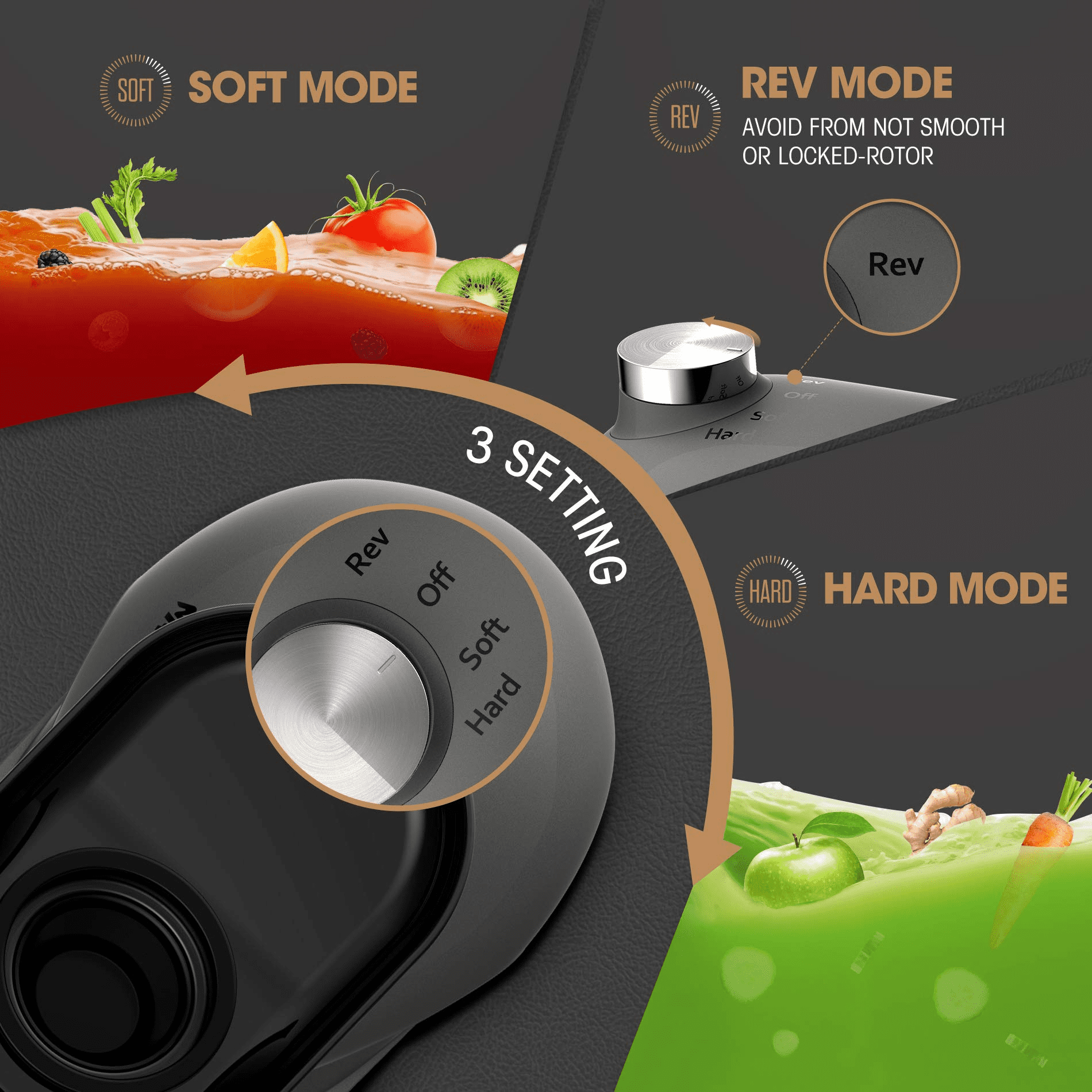  Touch LED Display Masticating Juicer Machines Vegetable and  Fruit, Healnitor Cold Press Slow Juice Extractor Machines with Triple Mode,  Easy to Clean Brush & Quiet Motor, 500ML Travel Bottle, Black 