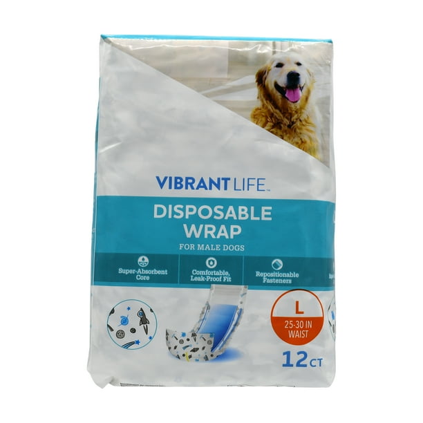 Vibrant Life Disposable Incontinence Protection Wraps for Male Dogs