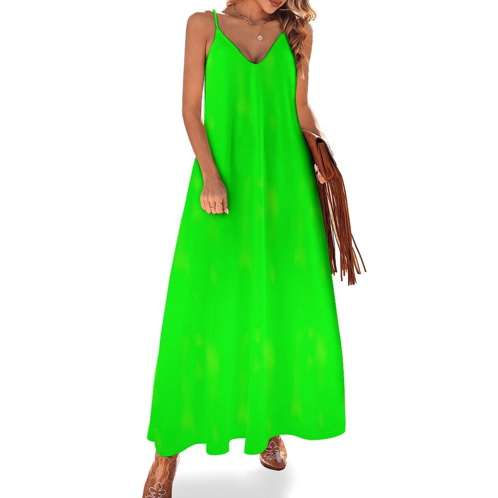 neon lime green Sleeveless Dress birthday dress Casual dresses long dress women summer Walmart
