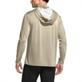 thumbnail image 5 of FAVIPT Men's Sunscreen Shirts with Hood Plain Long Sleeve Shirts Lightweight Rash Guard Soft Shirts Outdoor Hiking UPF 50+ Outwear with Mask Khaki,S, 5 of 7