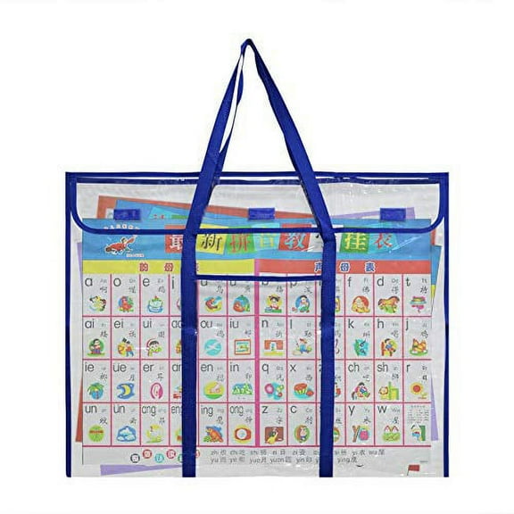 DAKX Bulletin Board Poster Storage Bag, Art Portfolio Container for Teachers Classroom Organization, Clear/Blue, 30" x 24"