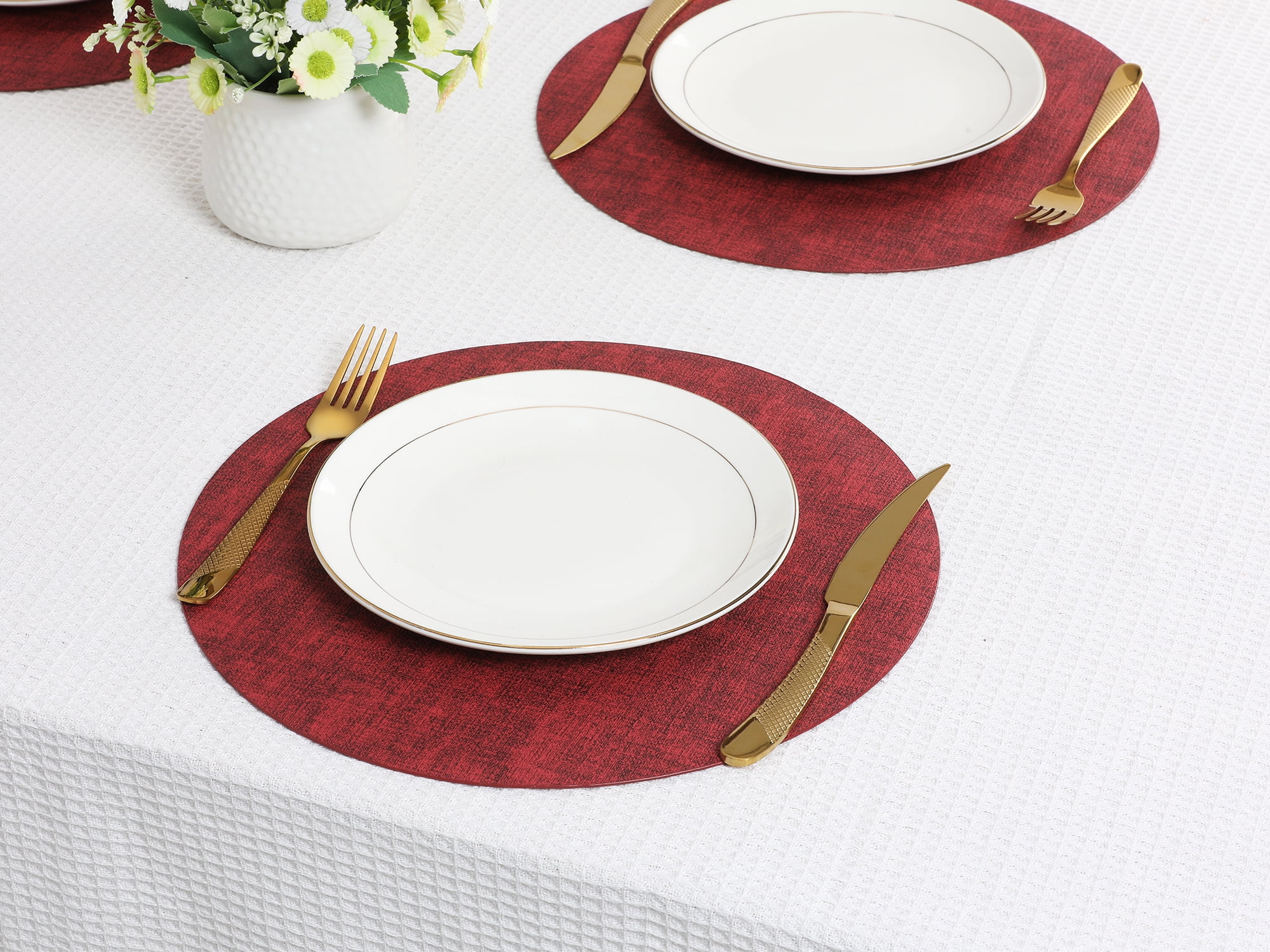Unique Bargains Kitchen Placemats Washable Table Mat Wipeable Placemats Burgundy 13x13in