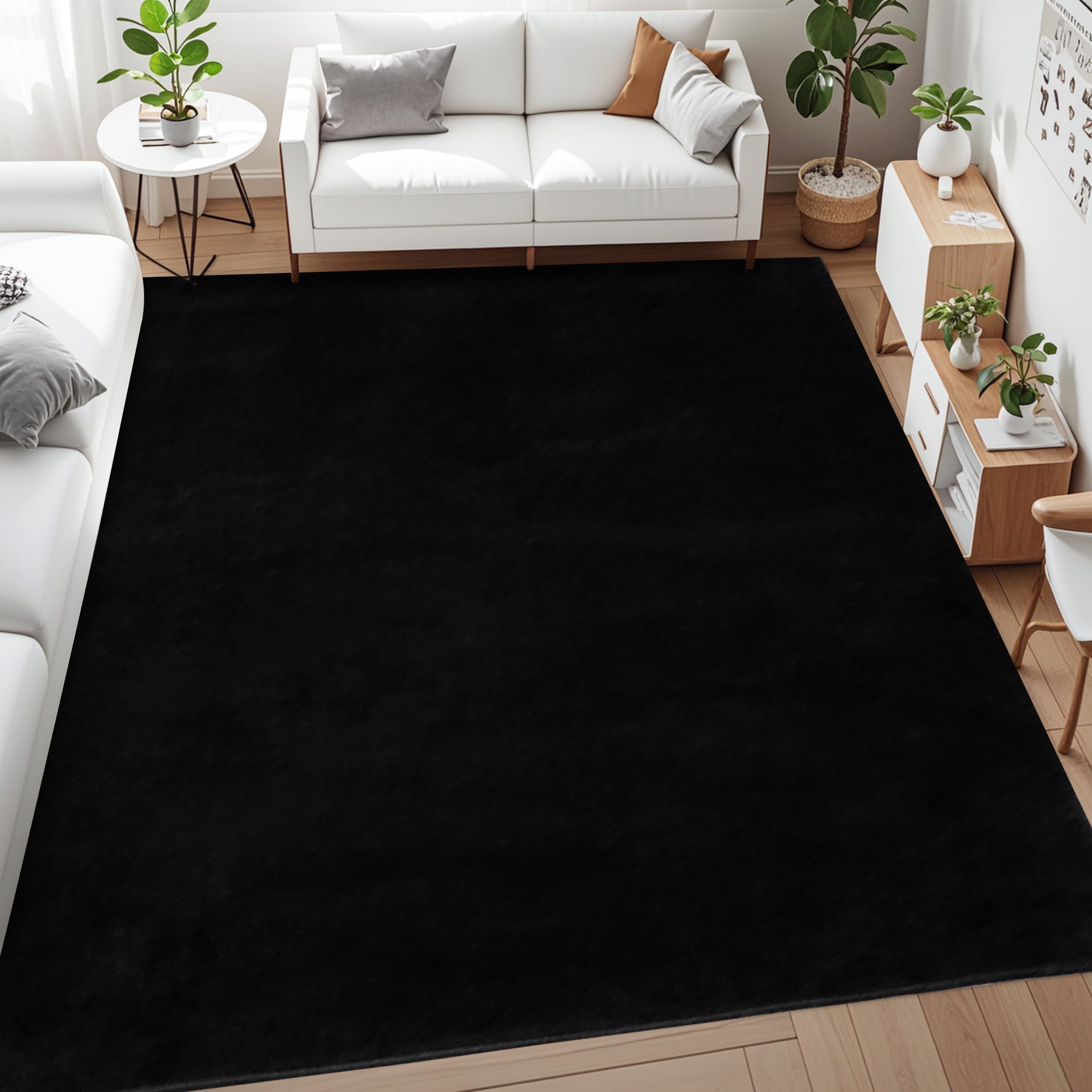 Soft Low Pile Area Rug, 5' x 8' Modern Area Rugs for Living Room Bedroom Carpet, Black