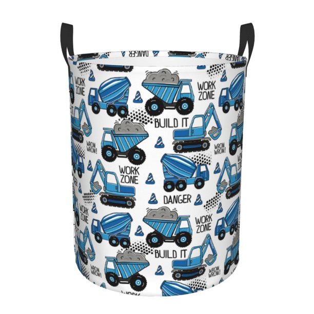 Fotbe Blue Excavator Cesto de Ropa con Asas, Cesto Impermeable de Gran Capacidad, Bolsa de Lavado para Dormitorio, Cesto de Ropa con Ruedas y Asas-Medium