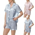 thumbnail image 6 of FAWUUDO Womens Silk Satin Pajamas Set Short Sleeve Sleepwear Soft Button Down Loungewear Two-piece Pjs Sets, 6 of 6