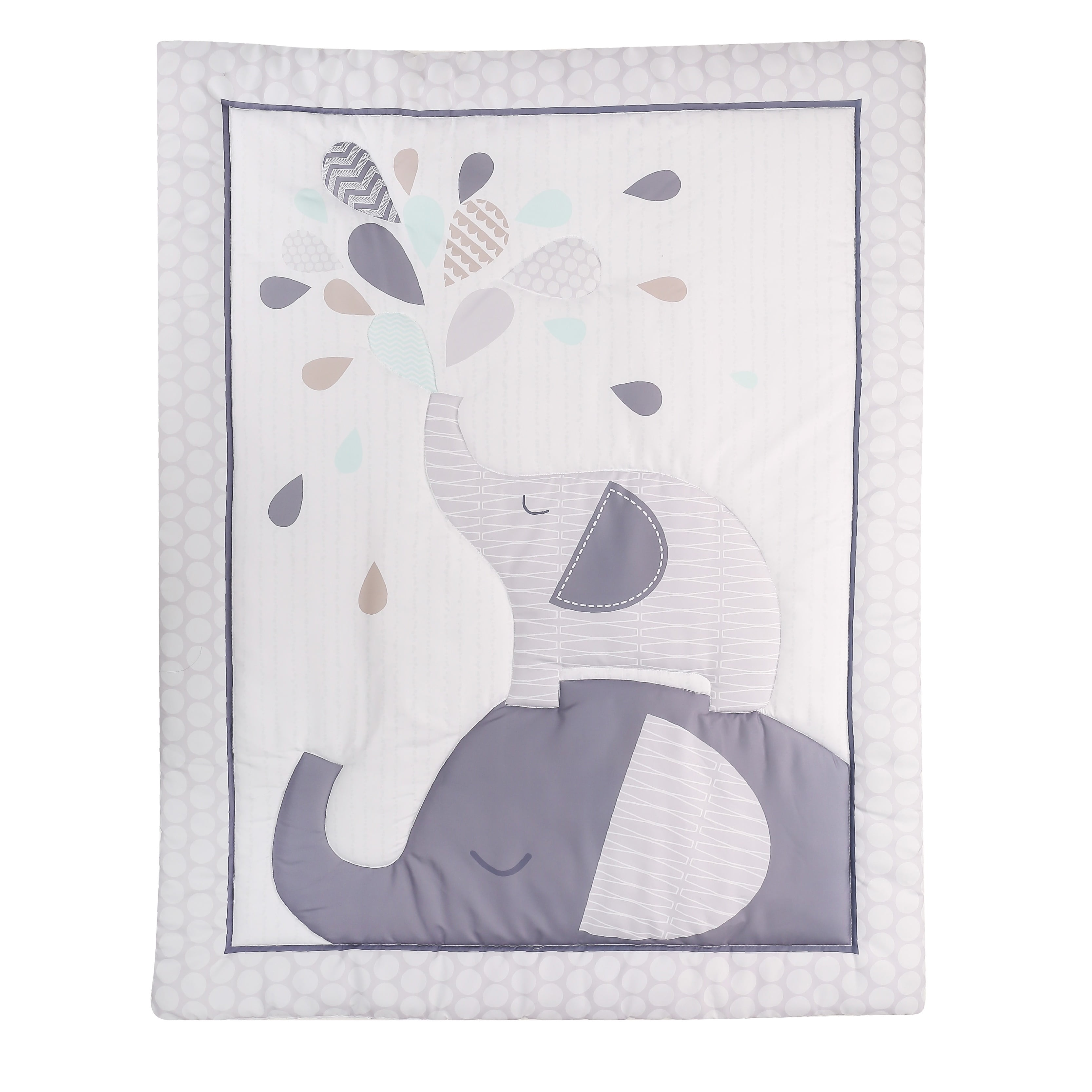 Sweet Baba Jungle Elephant Crib Bedding Sets for Baby Boys,4 PC Cot Bedding Set Including 1 Crib Skirt, 1 Quilt, 2 Crib Sheet,Grey/White Crib Set,Unisex Nursey Bedding and Neutral Decoration