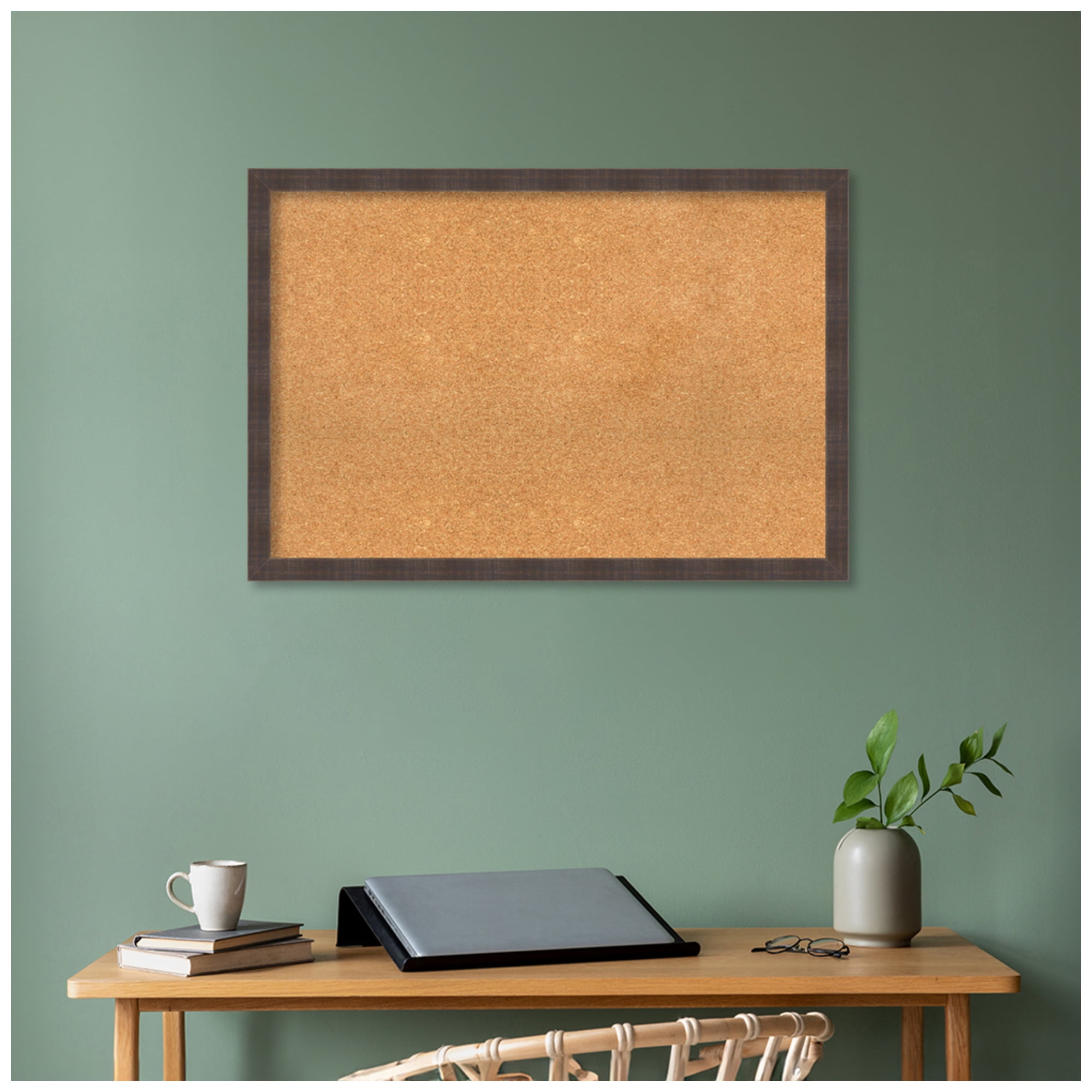 Amanti Art Natural Cork Board Wood Framed Whiskey Brown Rustic Bulletin Board 38 in. x 26 in.