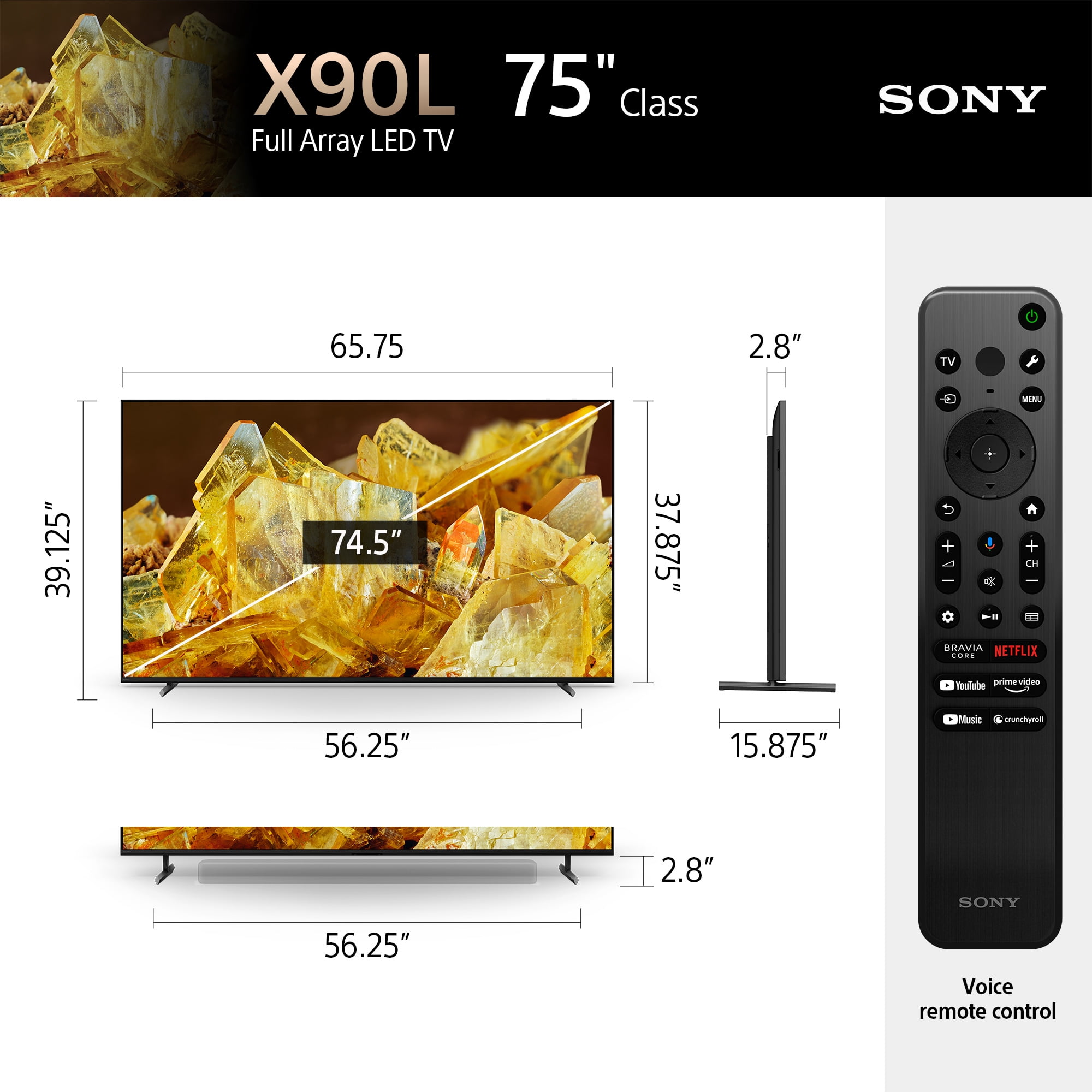 Sony 75” Class 4K X90L Model Smart LED 2023 XR Array XR75X90L- HDR Full TV BRAVIA Google