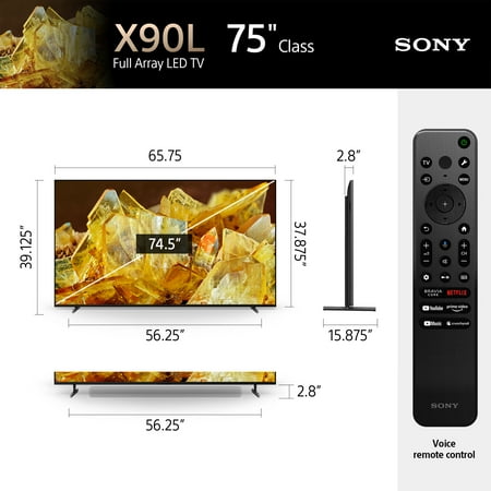 Sony 75” Class BRAVIA XR X90L 4K HDR Full Array LED Smart Google TV XR75X90L- 2023 Model