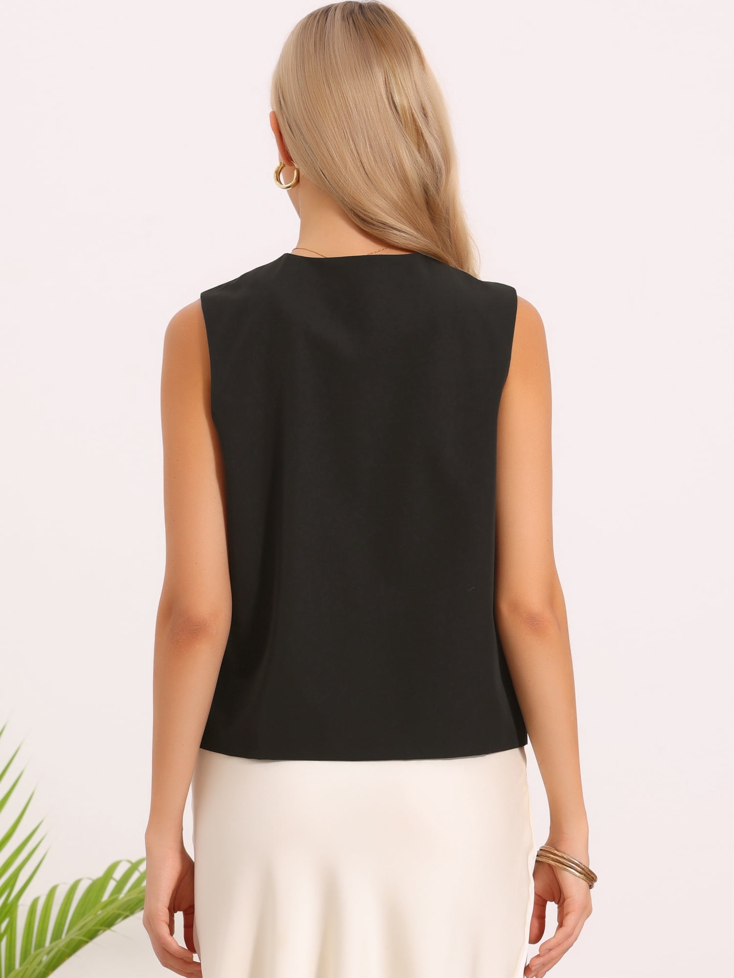 DARING DIVA Women's Sleeveless Button Down Loose Fit Waistcoat Top XL Black