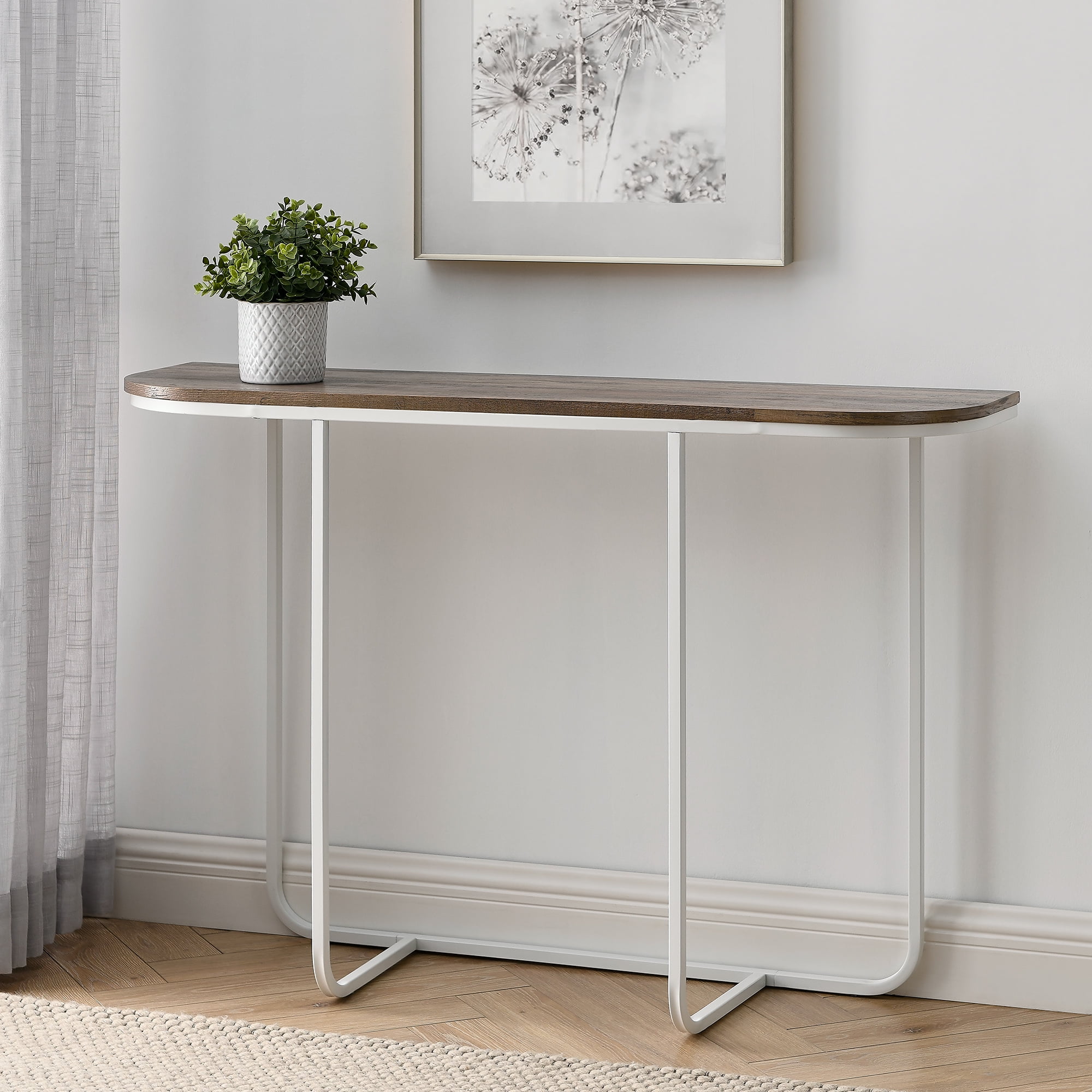 Ember Interiors Modern Curved Entry Table, Reclaimed Barnwood,/White