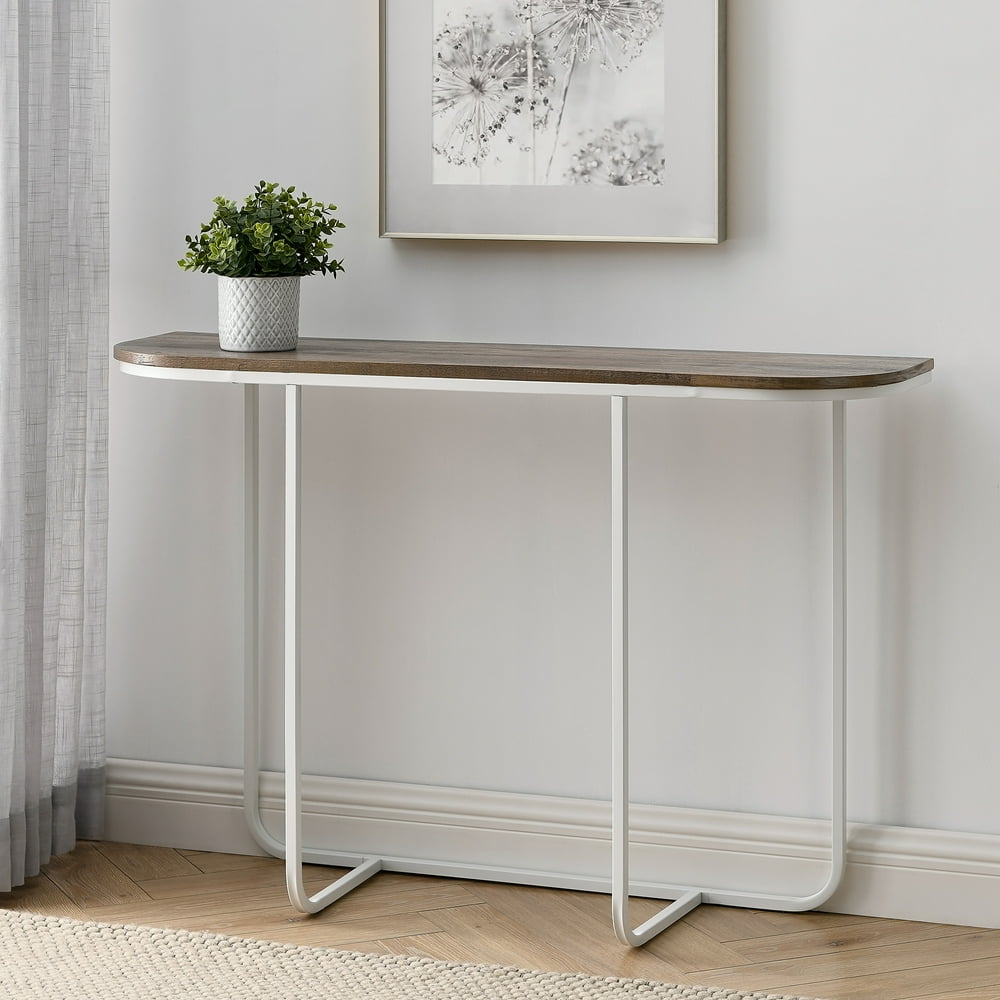 Ember Interiors Modern Curved Entry Table, Reclaimed Barnwood/White