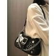 thumbnail image 4 of Y2k American Vintage Poster Graffiti Millennium Star Denim Crossbody Bag with Lightweight Chain Strap, 4 of 6
