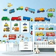 DECOWALL DSL-8064 Transport and Vehicles Wall Stickers Decals for Kids Toddler Bedroom dcor car Boys Truck Construction Room Peel and Stick Excavator fire Truck Nursery Living Baby