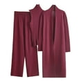 thumbnail image 4 of Dazajoo Women's 3 Piece Knit Lounge Set Long Sleeve Cardigan Sleeveless Turtleneck Tank Top and Wide Leg Pants Fall Winter Fashion Matching Outfits Wine,Free Size, 4 of 4