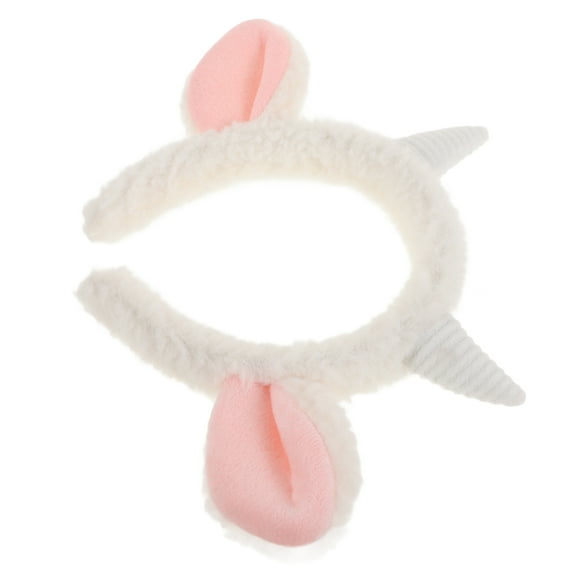 EXHUMKY Plush White Lamb Ear Headband Soft Sheep Horns Hair Band Cute Furry Animal Ear Headband