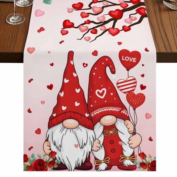 Table Runners 72 Inches Long Dress Scarves, Valentine's Day Farmhouse Kitchen Table Runner, Coffee Tablerunners, Pink Gnomes Romantic Love Balloon Trees 18x72 Inch