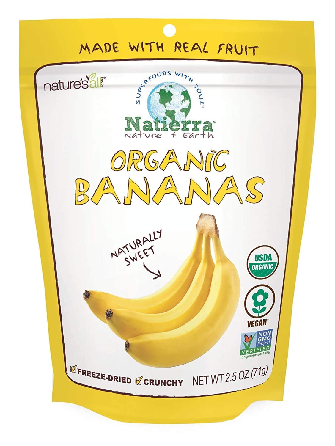 Nature's All Foods Organic FreezeDried Bananas/ NonGMO & Vegan/ 2.5 Ounce (Pack of 12) Bag