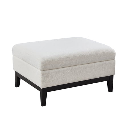 Square Storage Ottoman with Reversible Lid Rubberwood Legs Ivory Boucle