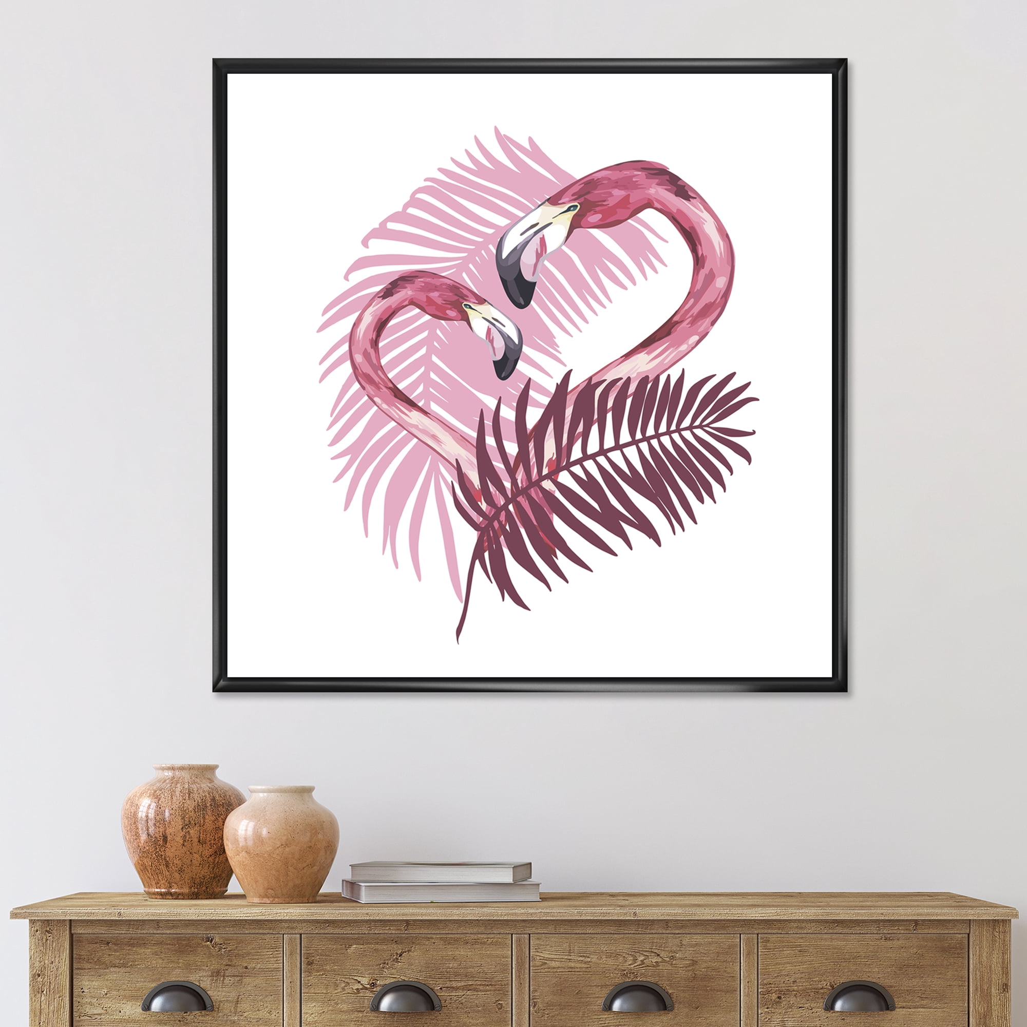 Designart 'Pink Flamingo In Tropical Summer I' Traditional Framed Canvas Wall Art Print