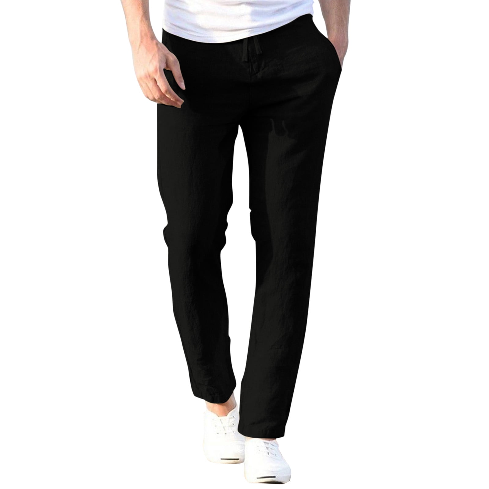 Fashion Men Casual Work Cotton Blend Pure Elastic Waist Long Pants