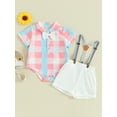 thumbnail image 2 of Honganda 0-18M Baby Boys Summer Outfits Plaid Buttons Short Sleeve Rompers Suspender Shorts 2Pcs Clothes Set, 2 of 8
