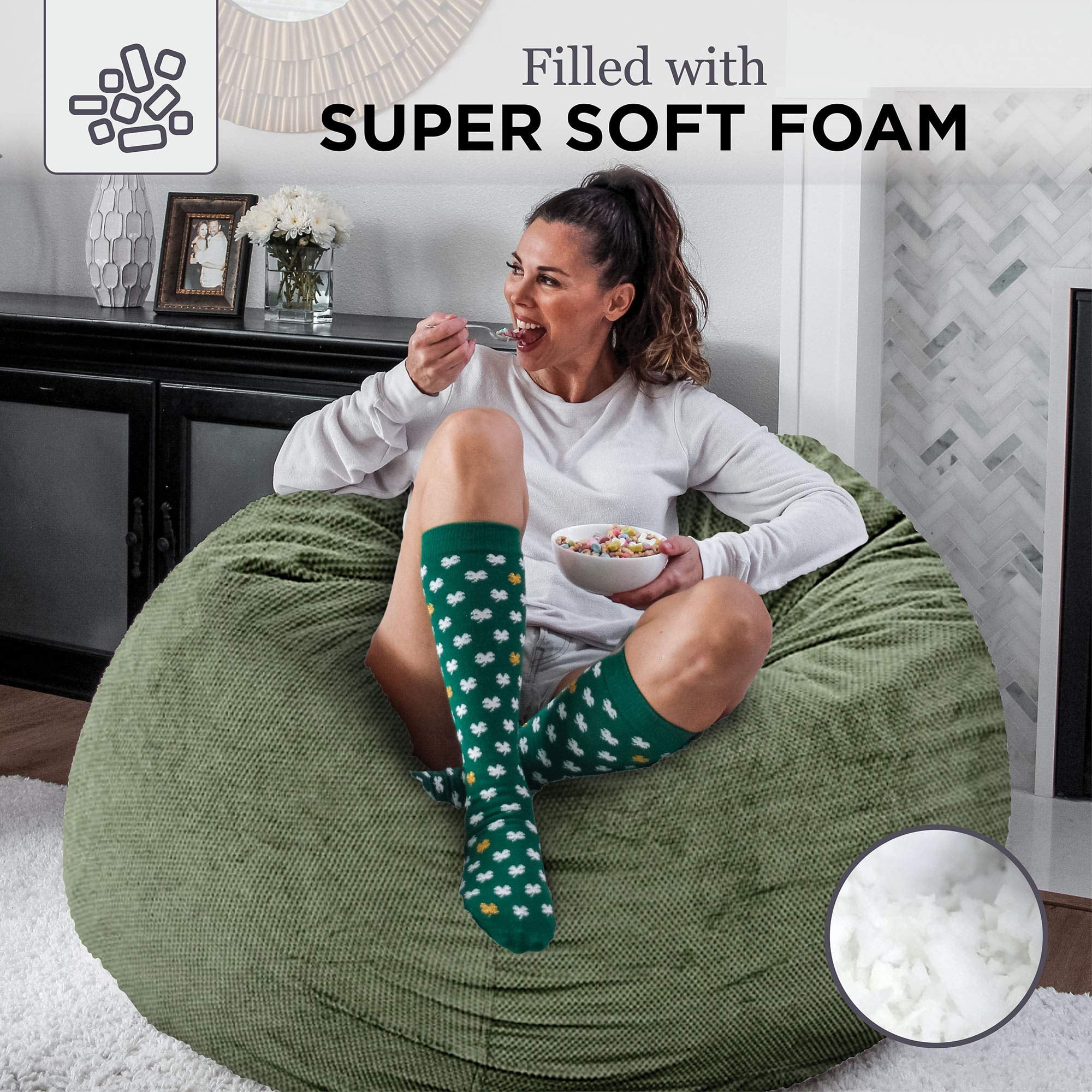 CordaRoy's Chenille Bean Bag Chair, Convertible Chair Folds from Bean Bag  to Bed, As Seen on Shark Tank, Moss Queen Size