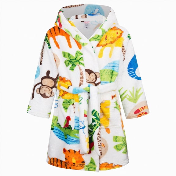 TOWED22 Kids Hooded Bathrobe Girls Soft Plush Hooded Flannel Pajamas Sleepwear Boys Spa Robe