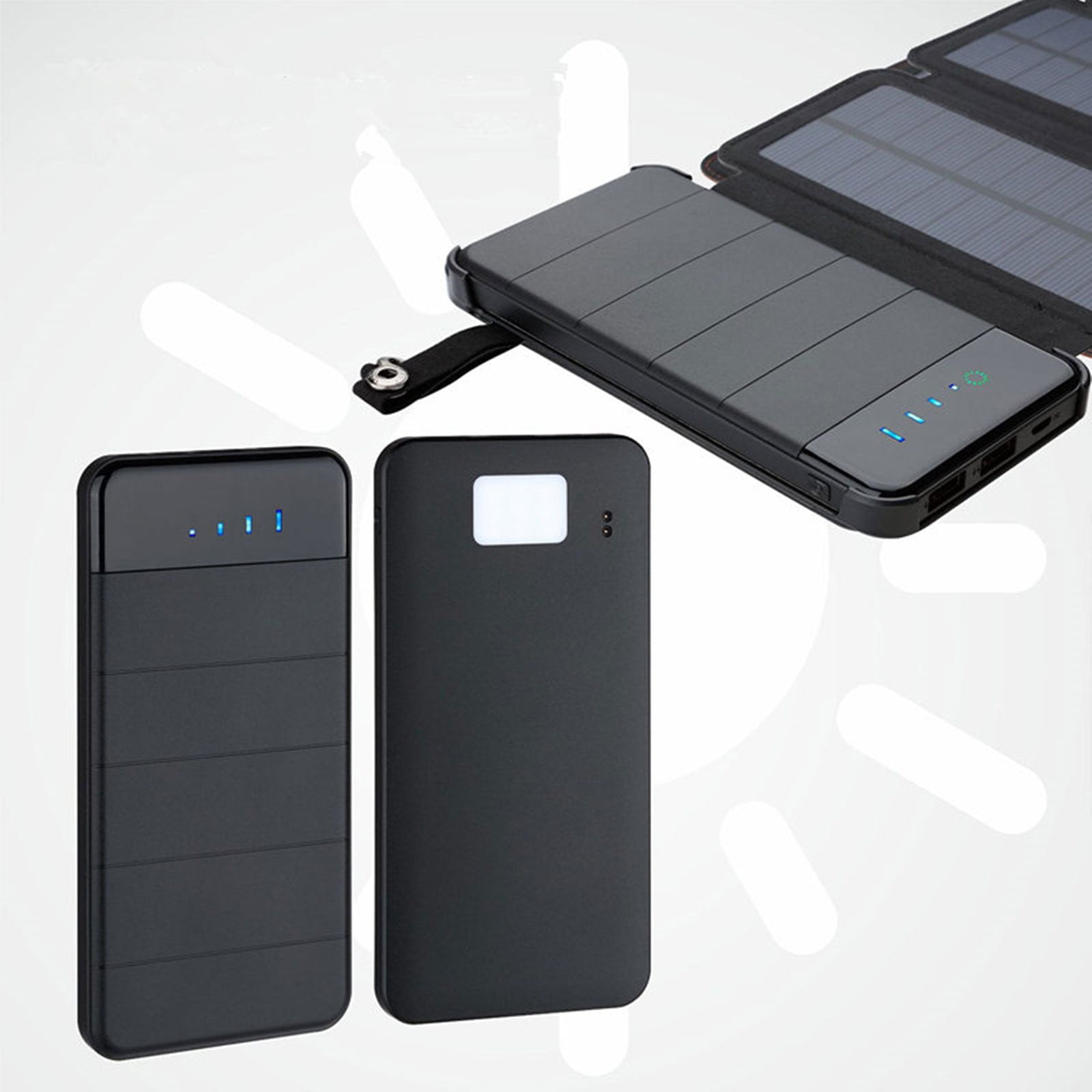 HOZVOMI Folding Solar Charger 10000mAh Portable Power Bank, Outdoor Solar Power Supply with Dual USB and Type-C Output for Mobile Devices
