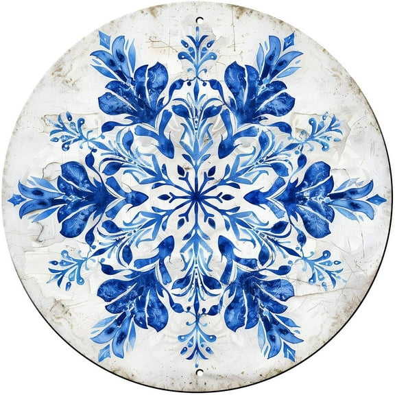 Vintage Snowflake Sign Winter Christmas Metal Tin Sign Round Wall Decor Funny Decorations for Outdoor Outside Porch Home Cafes 12 Inch