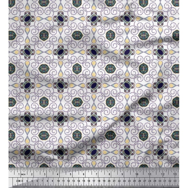 Soimoi Polyester Crepe Fabric Swirl & Floral Patchwork Print Sewing Fabric Yard 52 Inch Wide