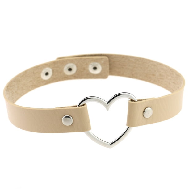 Collar con forma de corazón de melocotón de cuero sintético negro para mujer, estilo japonés, estilo punk, estilo harajuku, para discoteca, para chica suave