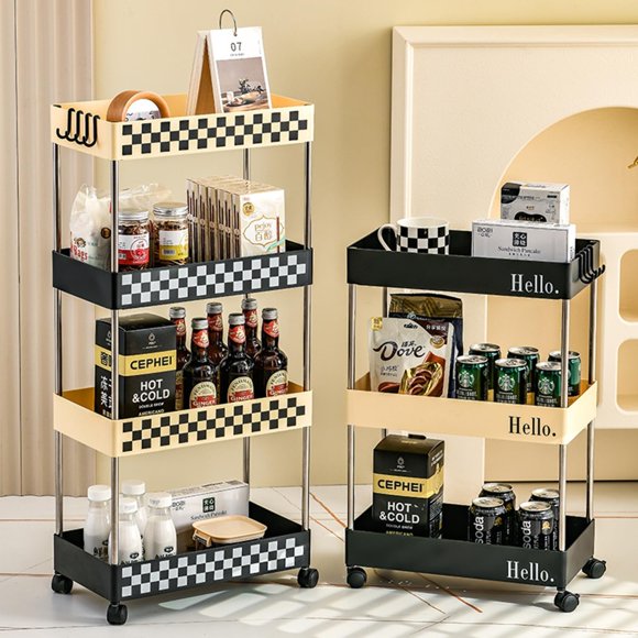 Mobile Utility Cart, Slim Storage Cart with Wheels, 4 Tier Bathroom Storage Organizer Rolling Utility Cart for Bathroom Kitchen Laundry Room Office Narrow Place,2 Black + 1 Yellow,4 Tier