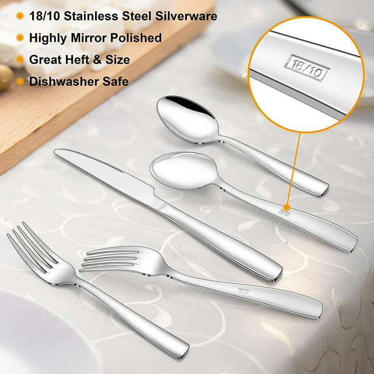 35-Piece Heavy Duty Silverware Set, E-far Stainless Steel Flatware