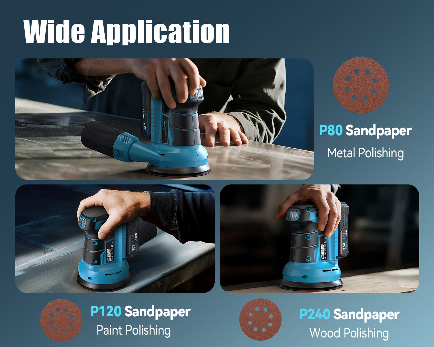 Tilswall 20V Cordless Orbital Sander, 5" Electric Palm Hand Sander Tool, 11,000 RPM, with Vacuum Dust Collector, Random Orbit Power Sander for Woodworking, Blue