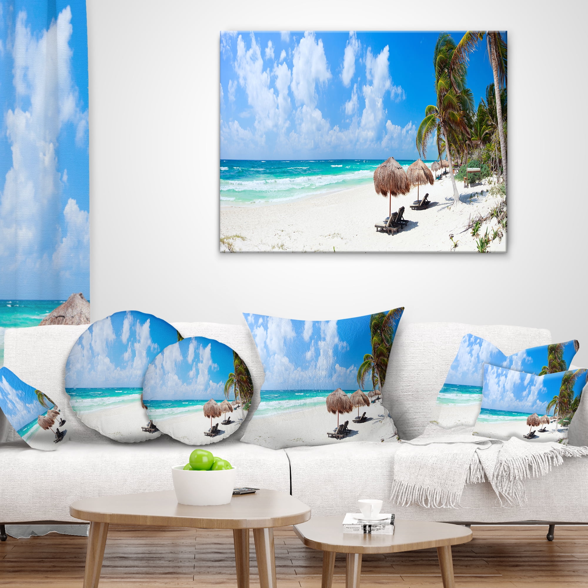 Designart Bright Caribbean Beach - Abstract Throw Pillow - 18x18