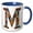 Blue/White, variant on 3drose, Pretty Image of Stained Glass Monogram Letter M, 11oz Magic Transforming Mug