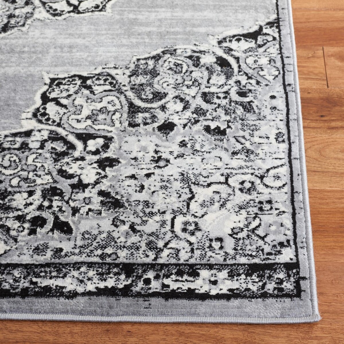 SAFAVIEH Brentwood Dimitri Floral Bordered Runner Rug, 2' x 8', Grey/Black